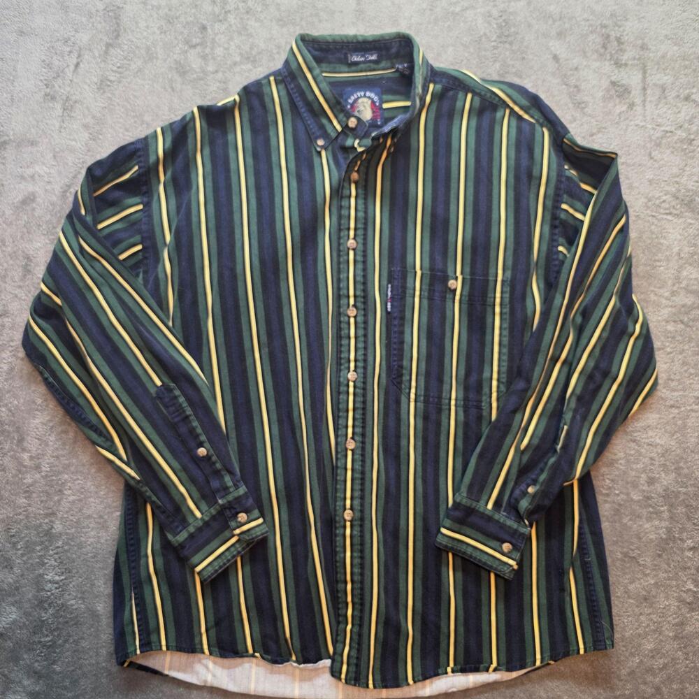 Salty Dog Vintage Button Up Shirt Mens L Multicolor Striped Long Sleeve Twill